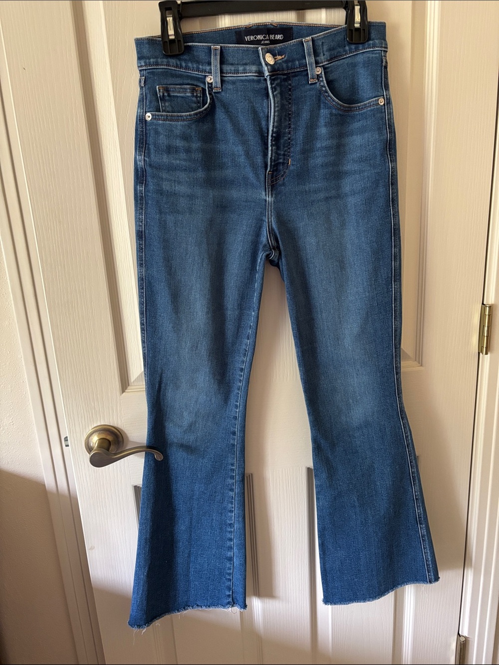 Veronica Beard Carson High-Rise Flare Jeans with Raw Hem